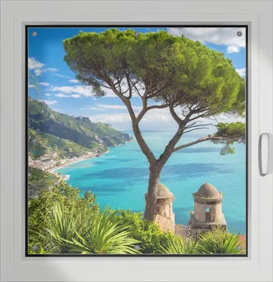Produktbild von Wallario Lichtschutzbild, Dekorativer Sichtschutz Sonnenschutz 96 x 100 cm mit Motiv: Italienische Küste - Verdunklung ohne Bohren