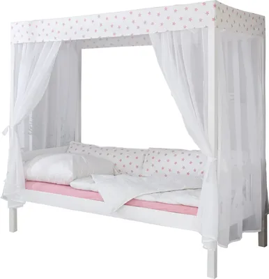 Produktbild von Himmelbett Massivholz Kiefer inkl.Tüll-Set Weiß Rosa
