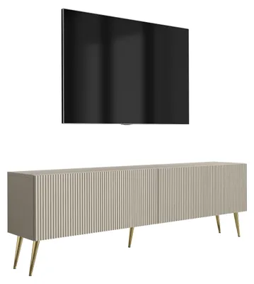 Obrázek produktu pro Skříňka pod televizi s rýhovanými čely, v barvě kašmíru, se zlatými šikmými nohami, 170 × 32 × 52 cm