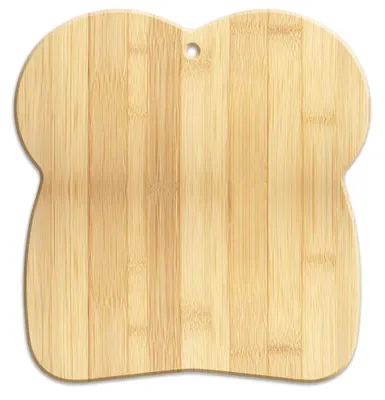Image de Planche à découper en forme de pain grillé, en bois de bambou, idéale pour la cuisine et le service. Dimensions : 34 x 32 x 1,5 cm