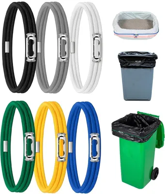 Imagen del producto de Soportes elásticos para bolsas de basura, juego de 6 unidades, para cubos de basura de 13 a 30 galones, gomas de colores para la cocina