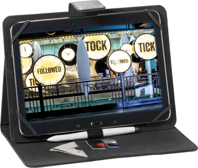 Produktbild von VIVanco™Hochwertige Universal Tablet Schutzhülle, kompatibel mit 10 Zoll, mit Stifthalterung, Kartenfach, Aufstellwinkel, Magnetverschluss
