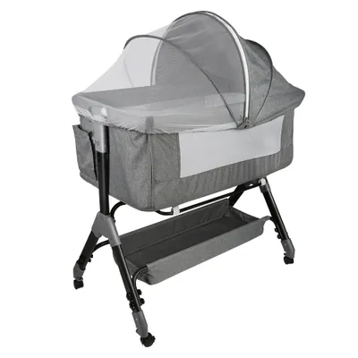 Image de Lit d'appoint pour bébé Réglable en hauteur sur 4 niveaux avec étagère, matelas ,Gris