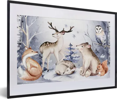 Produktbild von MuchoWow® Gerahmtes Poster Winter - Tiere - Schnee 60x40 cm - Poster mit Schwarzem Bilderrahmen Wandposter Rahmen Foto Bilder - Schlafzimmer - Plakat in Rahmen - Drucken