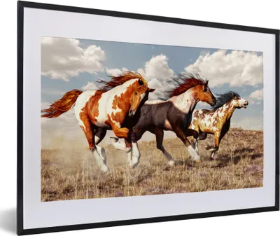 Produktbild von MuchoWow® MuchoWow® Gerahmtes Poster Pferde - Tiere - Gras - Fell 60x40 cm - Poster mit zchwarzem Bilderrahmen - Schlafzimmer - Plakat in Rahmen - Drucken
