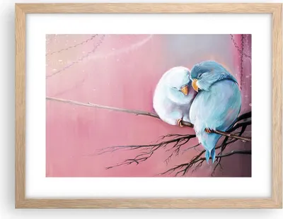 Produktbild von Gerahmtes Poster - Rahmen in heller Eiche - Vögel Blau Zweig - 40x30 cm - Wand Bild - Wanddeko - Wandbilder - Kunstposter - Wandposter - Bilderrahmen - Bilder - Kunstdruck - P2NAA40x30-5026