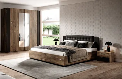 Immagine prodotto di Camera da letto completa Sigma 4 pezzi design letto 160cm Flagstaf rovere scuro - app. argento / nero