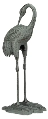 Gusseisen-Kranich Gartenfigur, wetterfest, 72x32x22 cm, grün
