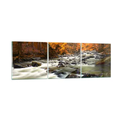 Produktbild von Bilder auf glas - Stream Herbst Forrest Berg - 120x40cm - Glasbilder - Wandbilder - Kunstdruck - zum Aufhängen bereit - Wanddekoration aus Glas - Glas Bilder - Wandbild auf Glas - GCA120x40-2703