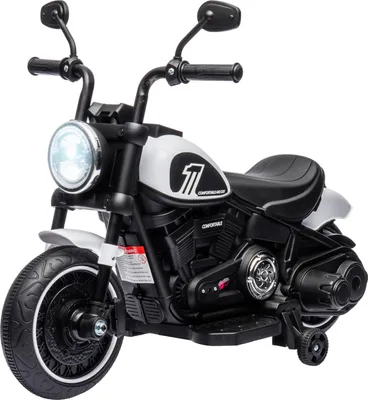 Produktbild von Kindermotorrad Kinder Elektro-Motorrad Elektrofahrzeug Kinderfahrzeug mit 2 abnehmbaren Stützrädern, 3 km/h, für 1,5-3 Jahre Kinder Weiß 76 x 42 x 57 cm