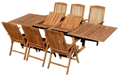 Produktbild von ALEOS. TEAK Gartengarnitur Gartenset Set Tobago Ausziehtisch 200-250-300cm x 100cm mit 6x Hochlehner Sessel Stühle