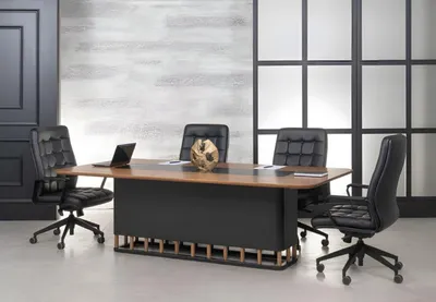 Image de Table de conférence Table de bureau Table de réunion+4x chaises Meuble de conférence 250 cm Nouveau