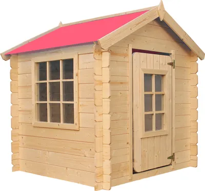 Zdjęcie produktu dla Timbela M570R-1 Drewniany domek do zabawy dla dzieci - domek do zabawy na zewnątrz dla dzieci - 111x113xH121 cm/0,9 m2 domek do zabawy w ogrodzie - letni domek ogrodowy dla dzieci (dach w kolorze czerwonym)