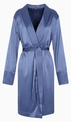Produktbild von Emporio Armani Damen Morgenmantel Satin Spitze Morgenmantel Nachthemd, blau, S