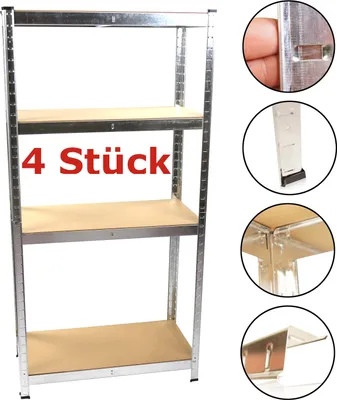 Produktbild von SET 4x Schwerlastregal 80 x 40 x 160 cm, MDF Boden