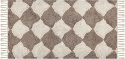 Zdjęcie produktu dla BELIANI Dywan brązowy z beżowym bawełniany 80 x 150 cm prostokątny z frędzlami wzór geometryczny styl boho do salonu sypialni