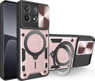 Produktbild von Handyhülle für Xiaomi Poco X6 Pro/Redmi K70E Dual-Layer Stoßfest Rüstung Hülle mit Dia Kameraschutz und Kreisförmig Ring Ständer Roségold
