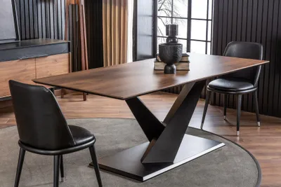 Produktbild von Säulentisch Küchentisch Luxus im modernen Stil brauner Tisch 208x92cm