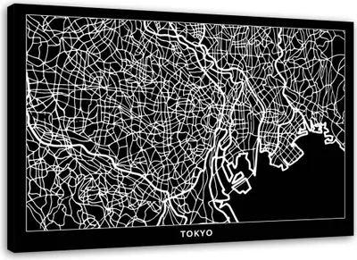 Produktbild von Leinwandbild tokio - stadtplan 90x60 cm Feeby grau wandbild bereit zum aufhängen