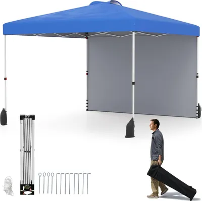 Image de Pavillon pop-up 3 x 3 m avec paroi latérale, portable, bleu