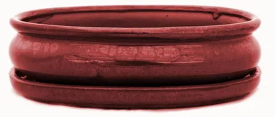 Produktbild von Bonsai-Schale mit Untersetzer, Größe 3 – Rot – oval – Modell O47 – Tiefe 19 cm – Breite 13,5 cm – Höhe 5 cm