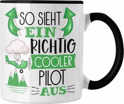 Produktbild von Trendation - Pilot Tasse Geschenk So Sieht Ein RIchtig Cooler Pilot Aus Geschenkidee Lustiger Spruch Geburtstag Becher Kaffeetasse (Schwarz)