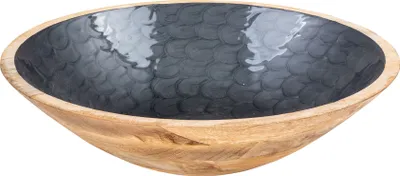 Produktbild von Schüssel 35cm Mango Holz Grau Perlmutt Emaille Schale Bowl Salatschüssel Deko