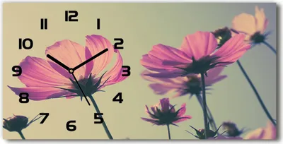 Produktbild von Wanduhr aus Glas – 60x30 cm - Glasbild - Glasuhr - Gehärtetes Glas - schwarze-zeiger - Pinke Blumen