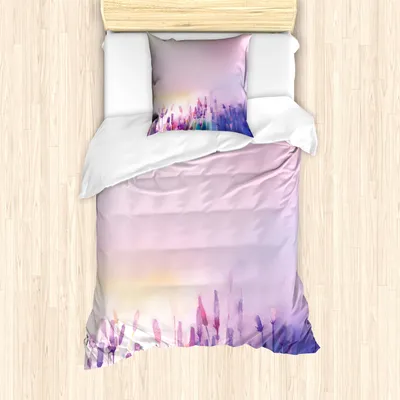 Produktbild von ABAKUHAUS Blume Mantele, Lavendel Violette Blumen, Milbensicher Allergiker geeignet mit Kissenbezügen, 135 cm x 200 cm - 80 x 80 cm, Lila Lila