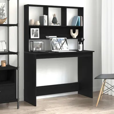 Image de Maison Exclusive - Bureau avec étagères aspect chêne noir 102x45x148 cm