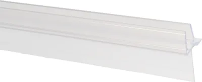 A clear, close-up shot of a transparent shower door seal strip against a white background.