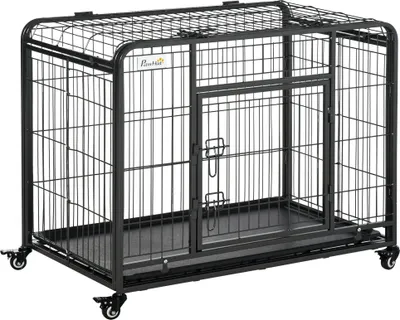 Zdjęcie produktu dla Pawhut PawHut klatka dla psa składana klatka transportowa z kółkami 2 drzwi metal szary + czarny D02-052