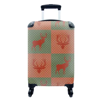 Produktbild von MuchoWow® Koffer Handgepäck Trolley Rollkoffer Kleine Reisekoffer mit 4 Rollen - Muster - Hirsche - Grün - Rot - Cabin Size < 55x40x23 cm & 55x40x20 cm - Fotokoffer - Kabinenkoffer - Boardgepäck - Reise-Box - Reisekoffer - Reisegepäck - Koffer mit Bild - Trolley für Kinder