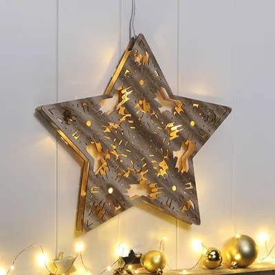 Produktbild von Dekorativer LED Weihnachtsstern Holzoptik Leuchtstern