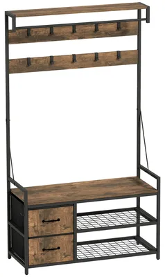 Zdjęcie produktu dla Wieszak na ubrania z półką na buty | Kolor: brązowy + czarny | Wymiary: 100x40x180 cm