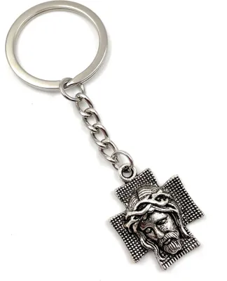 Produktbild von Onwomania Jesus Kreuz Kruzifix Schlüsselanhänger Metall Glücksbringer in Alu Geschenkbox, ideal zum Verschenken