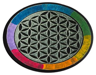 Produktbild von Räucherstäbchenhalter "Blume des Lebens rainbow" Speckstein rund 10cm