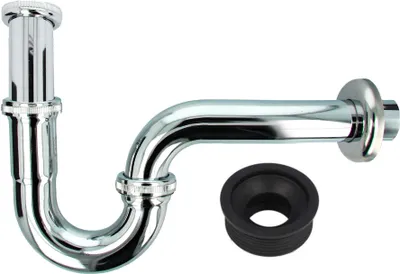 Produktbild von tecuro EDELSTAHL Röhrengeruchsverschluss Siphon für Waschbecken - chrom, mit Siphon-Gummimanschette 40 x 32 mm