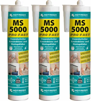 Produktbild von HOTREGA Montagekleber MS 5000 ProFast 290ml 3 Stück - Kleber Stein, Glas, Porzellan, Kunststoff, Holz