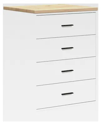 Produktbild von Aufbewahrungsschrank für die Garage, Schrank mit Schubladen, Lagerschrank mit Holzarbeitsplatte, Werkzeugschrank, Weiß 60x51x85 cm aus Kiefernholz