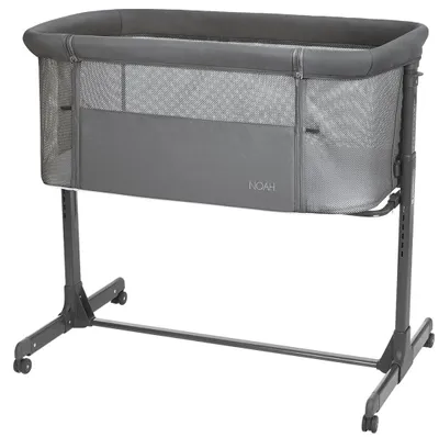 Produktbild von Kikkaboo Beistellbett Noah verstellbar Räder Anti Reflux eine Seite zum Öffnen grau