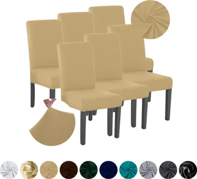 Produktbild von MEBLE ODNOWA, Stuhlhusse, Stuhlbezug, Standardgröße, Glat, Beige, 6er, elastisch, Stuhlbezüge, Stuhlhussen, maschinenwaschbar, stretch hülle, möbelschoner