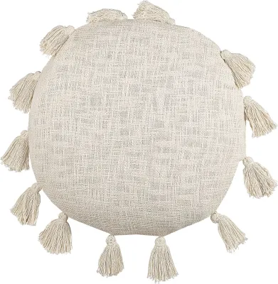 Obrázek produktu pro BELIANI Dekorativní polštář béžový bavlněný kulatý 45 cm se střapci moderní design bytové doplňky