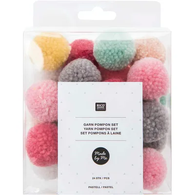 Produktbild von Garnpompon Set Pastell Mix: 24 Pompons