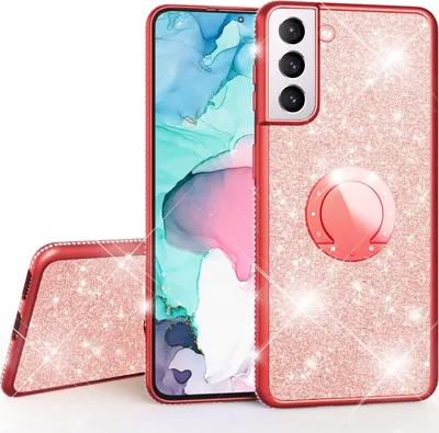 Obrázok produktu pre Pre Samsung Galaxy S21 FE - Glitrové puzdro s 360-stupňovým držiakom na prst Rose Gold