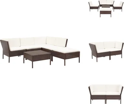 Image de vidaXL Ensemble de salon de jardin 6 pièces avec coussins Poly rotin brun - Ensemble de meubles de jardin
