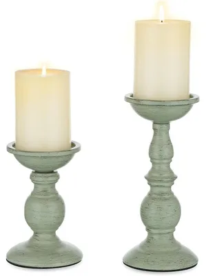 Productafbeelding van Set van 2 metalen kandelaars, vintage stijl, blauw, klein en groot