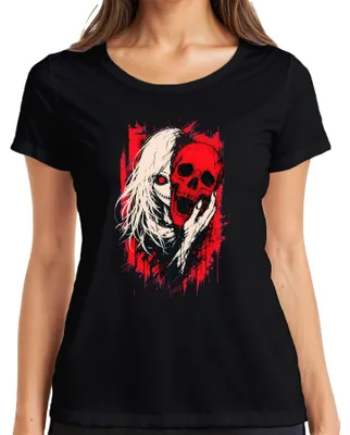 Produktbild von Horror Anime Girl Roter Totenkopf Skull Gothic Grunge Japan Manga Damen T-Shirt, Schwarz, XXL