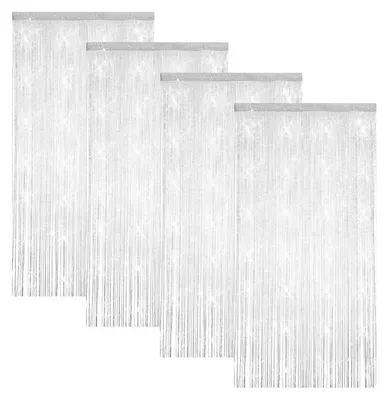 Zdjęcie produktu dla Zasłona okienna, zasłona do drzwi, koraliki, 4 sztuki, 100 x 200 cm, srebrnoszary