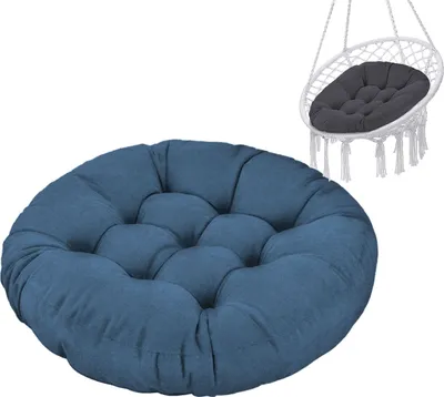 Produktbild von Hängesessel Kissen, Polster Bodenkissen für Schwenksessel, Auflage für Baumwoll Hängeschaukel, Papasansessel, Hängekorb, Hängestuhl, Durchmesser 90 cm, Farbe: Leinen Blau [114]